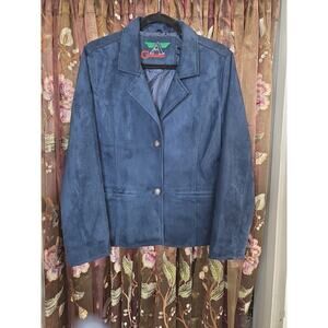 ARMANI COLLEZIONI ITALIA Women's Blue Suede Jacket Buttons Size M